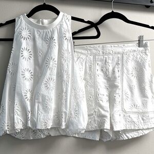 Zara White Eyelet Embroidered Shorts and top - NWT - top size M, shorts size S